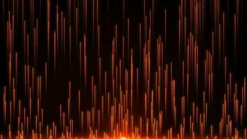 Bright golden particles of lines rising upward, animation of a stream of bright neon light streaks of dust and shiny dots, rain of orange particles, glitter. Seamless loop video 4k.