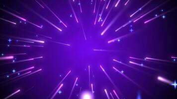 Bright abstract background of stars particles. Glowing shiny stars emit rays of light. Seamless loop video