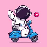 lindo astronauta montando scooter dibujos animados vector icono ilustración. concepto de icono de transporte científico aislado vector premium. estilo de dibujos animados plana