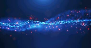 Abstract digital dynamic particle waves with light motion lights background, data flow, cyber technology. 3D rendering. Seamless loop 4k video. Screensaver video animation