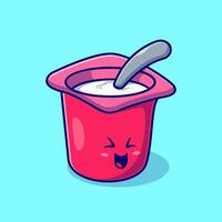 Cute Yoghurt Cup Cartoon Vector Icon Illustration. Food Object Icon Concept Isolated Premium Vector. Flat Cartoon Style