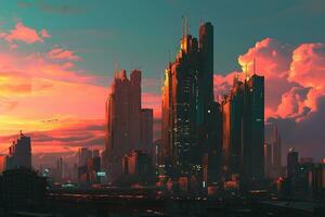 AI generated Dramatic sunset over skyscrapers photo