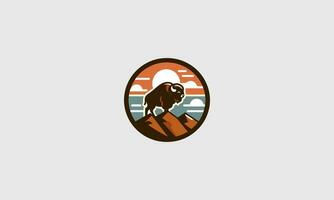 bull on mountain vector logo flat design