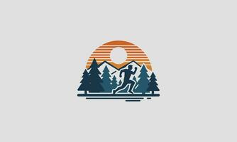 people running on forest vector logo flat design