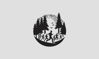 personas corriendo en bosque vector logo plano diseño