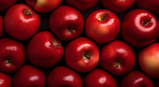 AI generated Red apples background. Top view, flat lay, copy space photo