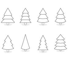 Christmas line tree collection for holiday design. Christmas tree vector line, linear xmas decoration illustration