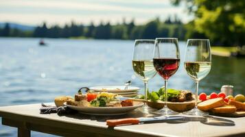 AI generated charcuterie wine picnic food photo