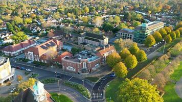 aéreo ver de Letchworth jardín ciudad de Inglaterra Reino Unido. noviembre 11, 2023 video