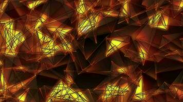 Futuristic abstract background. Golden color, flying triangles. Plexus effect video