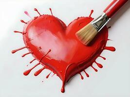 ai generado tendencias amor Arte rojo corazón pintado con cepillar. San Valentín día concepto foto
