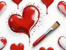 ai generado tendencias amor Arte rojo corazón pintado con cepillar. San Valentín día concepto foto