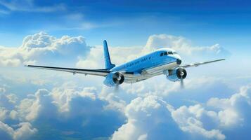 AI generated sky blue airplane backgtound photo