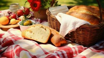 ai generado pan un pan picnic comida foto