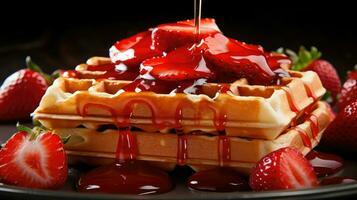 AI generated sweet strawberry waffle food photo