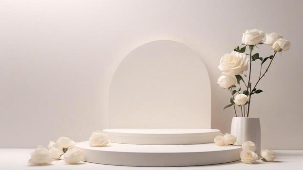 ai generado blanco antecedentes producto monitor podio con blanco Rosa. 3d hacer foto