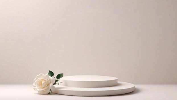 ai generado 3d hacer de blanco podio para producto presentación con Rosa flor. foto