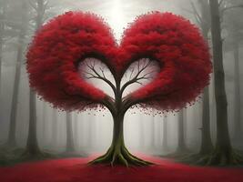 AI generated Red heart shaped tree 3d Red love valentines day photo