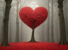 AI generated Red heart shaped tree 3d Red love valentines day photo