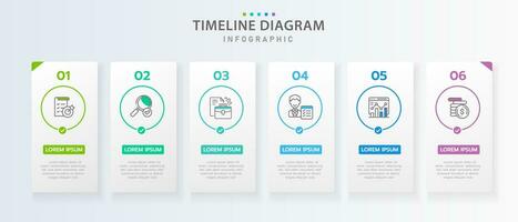 Infographic template for business. 6 Steps Modern Timeline diagram with roadmap and rectangle topic charts, presentation vector infographic.