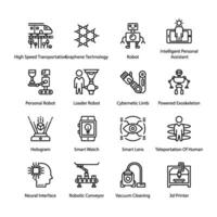 Artificial Intelligence and Robotics Line Vector Icons Set