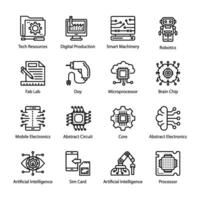 AI and Virtual Reality Line Vector Icons Set