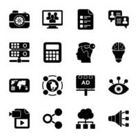 social medios de comunicación márketing sólido icono conjunto vector