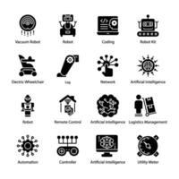 Machine Learning Glyph Vector Icons Set