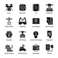 AI and Machine Learning Glyph Vector Icons Set