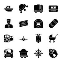 paquete de automóviles y vehículos icono vectores