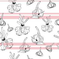 Group of garlic and clove heads. fragrant spice in the style of sketch. Seamless pattern with organic garlic ingredients for background and fashion, design vector