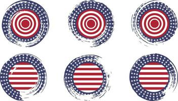 USA flag on button, Round textured badge with the silhouette of the flag of America, USA grunge flag vector