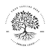 simple logo of rooted tree. tree with roots forms circle vector