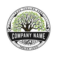 root oak logo. big tree in a circle Design for real estate, construction, housing, furniture and more vector