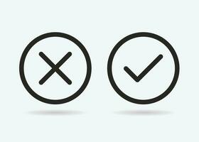 Tick and Cross icon, Checkmark, and Cross Mark vector icon in line style design on a white background.