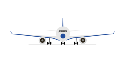 Passagier Flugzeug, Vorderseite Sicht. eben Illustration von Flugzeug mit Bullaugen, Flügel und Motoren png