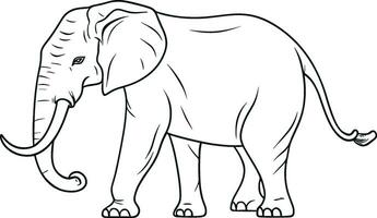 Vector isolated one single walking big elephant side view colorless black and white contour line easy drawing. AI generated illustration.