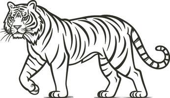 negro y blanco contorno ilustración de el caminando tigre. ai generado ilustración. vector