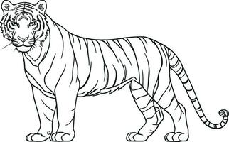 black and white outline illustration of the walking tiger. AI generated illustration. vector