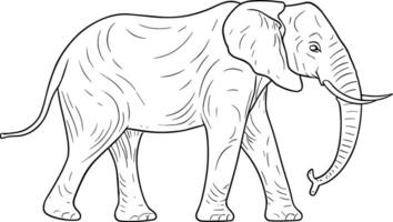 Vector isolated one single walking big elephant side view colorless black and white contour line easy drawing. AI generated illustration.