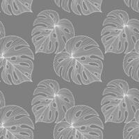 Seamless pattern with line art tropical leaves of monstera. Gray and white design. Print, textile, pattern, vector