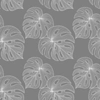 Seamless pattern with line art tropical leaves of monstera. Gray and white design. Print, textile, pattern, vector