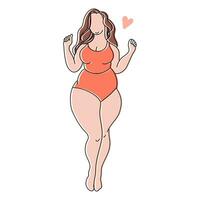 Silhouette of a plump woman in a swimsuit, sketch.  Bodypositive concept. Line art, vector