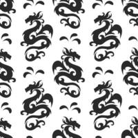 Seamless pattern, silhouettes of black Chinese dragons on a white background. Background, textile, vector