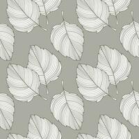 Seamless pattern with lined outlines of tree leaves. Gray and white design. Print, textile, pattern, vector