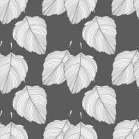 Seamless pattern with lined outlines of tree leaves. Gray and white design. Print, textile, pattern, vector