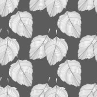 Seamless pattern with lined outlines of tree leaves. Gray and white design. Print, textile, pattern, vector