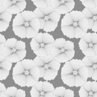 Seamless pattern with contour line stroke tropical hibiscus flowers. Gray and white design. Print, textile, pattern, vector