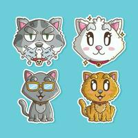 Cute Cat Cartoon vector hand drawn illustration Set. Cat Vector Illustration Set