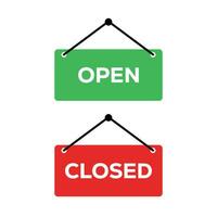 Open and Closed store sign vector. Open and Closed sign board hanging plate. vector